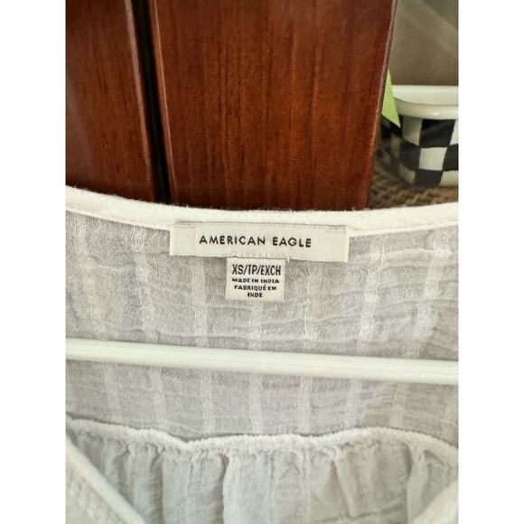 American Eagle AE Puff-Sleeve Tie-Front Blouse white XS - Picture 3 of 7